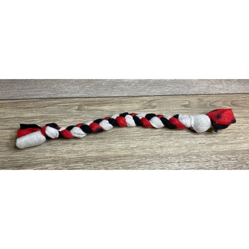 Handmade Fleece Dog Rope Chew‎ Toy 14" Braided Tug & Pull Red/black/gray NEW